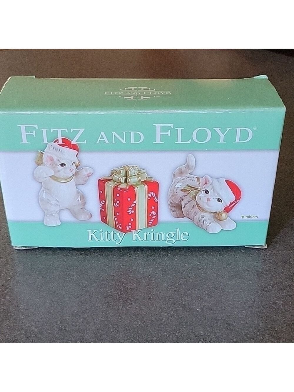 Vintage Fitz and Floyd NWT Kitty Kringle Cat Tumblers 2005